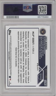 Joey Wiemer from the 2023 Topps Chrome Update set featuring a Magenta Refractor parallel graded by PSA and given an overall grade of 10.