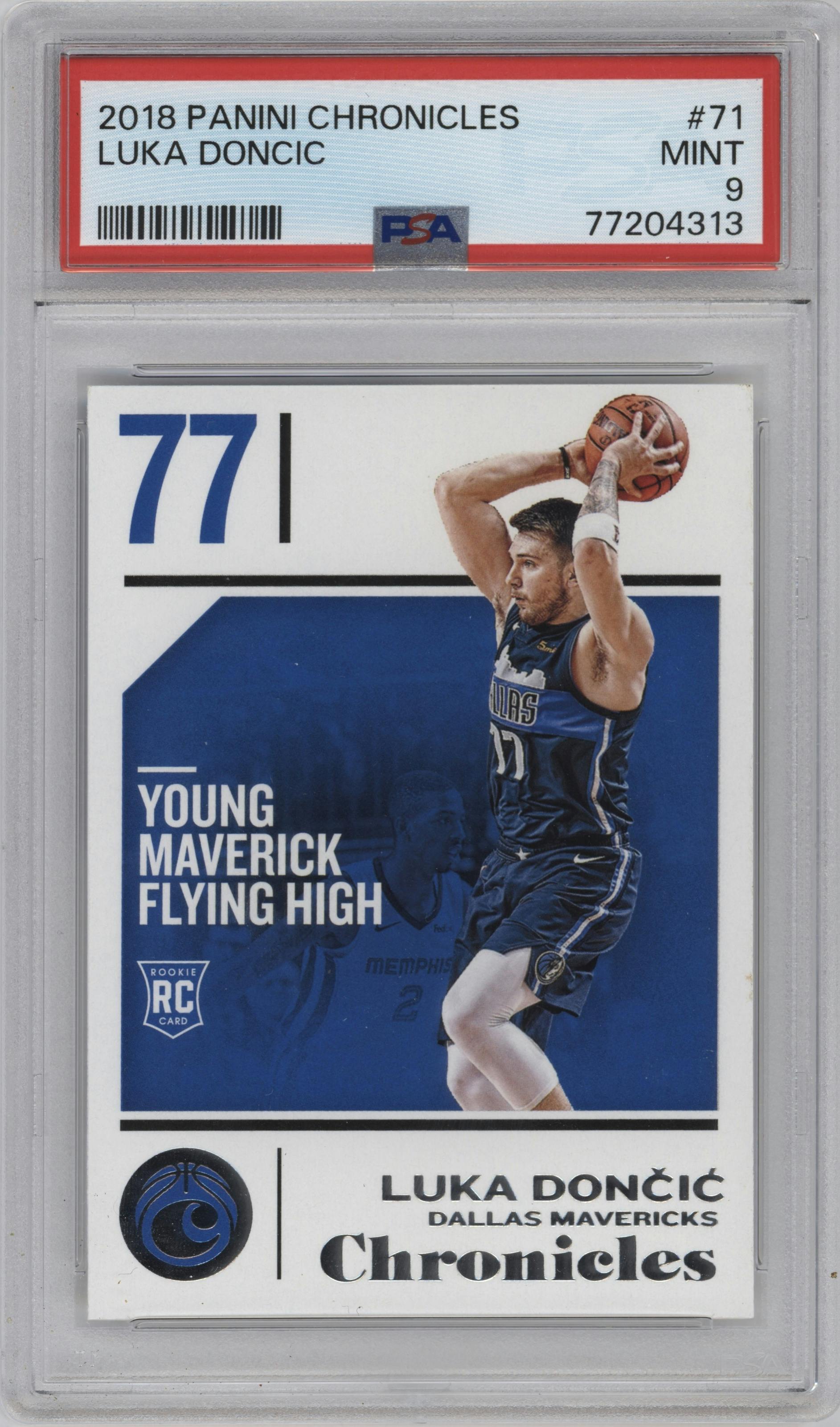 Luka Doncic from the 2018-19 Panini Chronicles set graded by PSA and given an overall grade of 9.