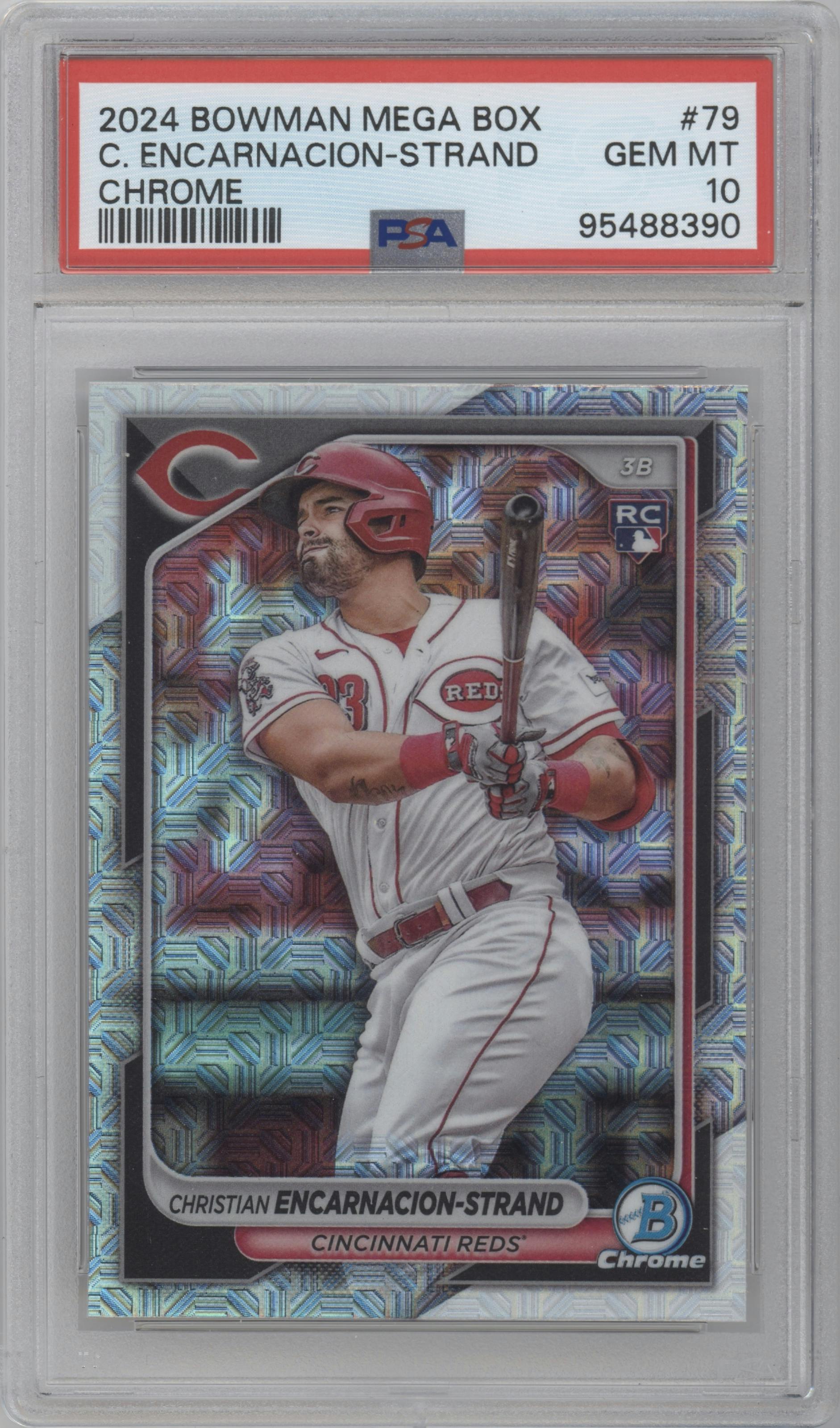 Christian Encarnacion-Strand from the 2024 Bowman Mega Box set graded by PSA and given an overall grade of 10.