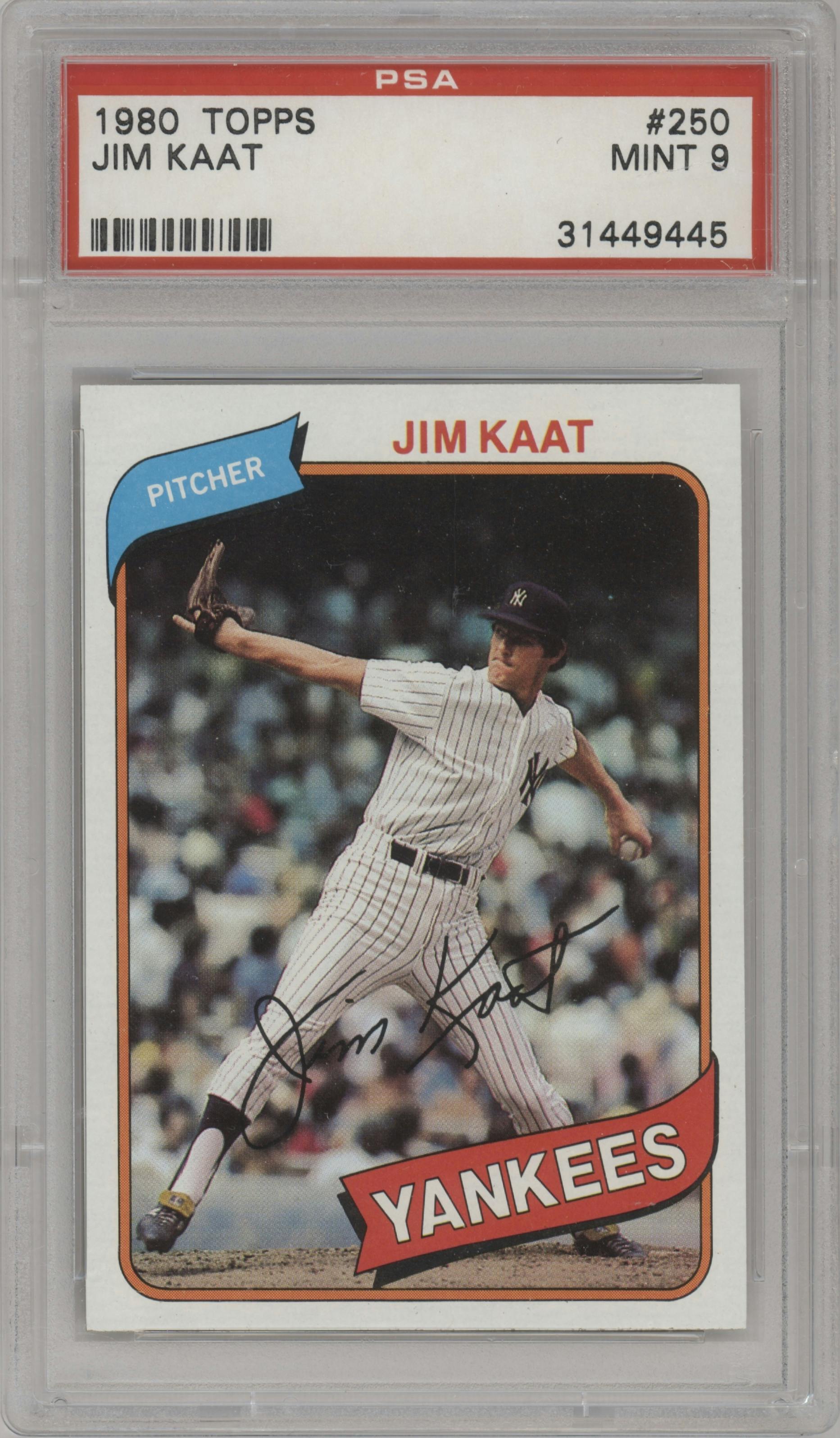Jim Kaat from the 1980 Topps set graded by PSA and given an overall grade of 9.