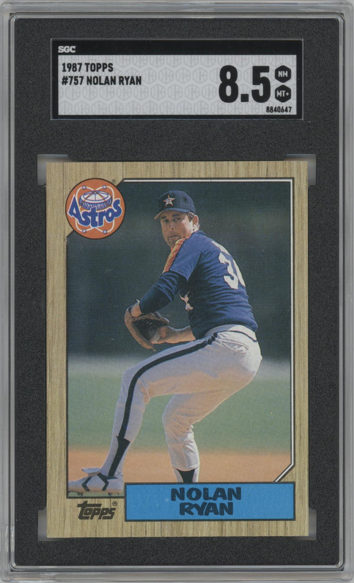 Nolan Ryan from the 1987 Topps set graded by SGC and given an overall grade of 8.5.
