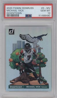 Michael Vick from the 2020 Panini Donruss set graded by PSA and given an overall grade of 10.
