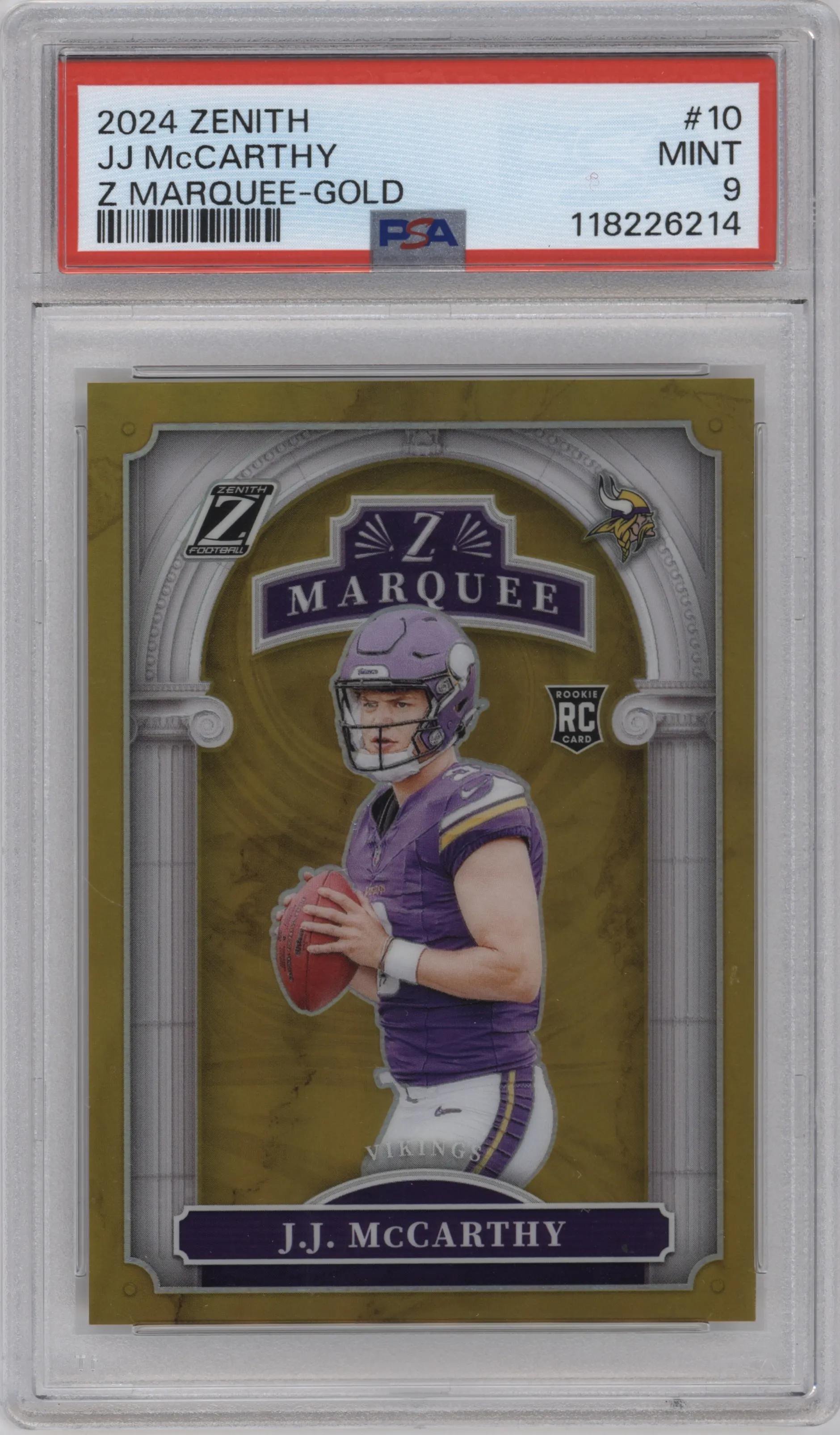 2024 Panini Zenith Z Marquee J.J. McCarthy Gold #10 PSA 9