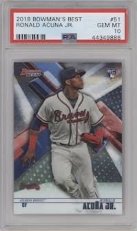 Ronald Acuna Jr. from the 2018 Bowman’s Best set graded by PSA and given an overall grade of 10.