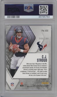 C.J. Stroud from the 2023 Panini Phoenix set featuring a Fire Burst parallel graded by PSA and given an overall grade of 10.