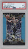 Trae Young from the 2018-19 Panini Select  set featuring a Light Blue Prizm parallel graded by PSA and given an overall grade of 9.
