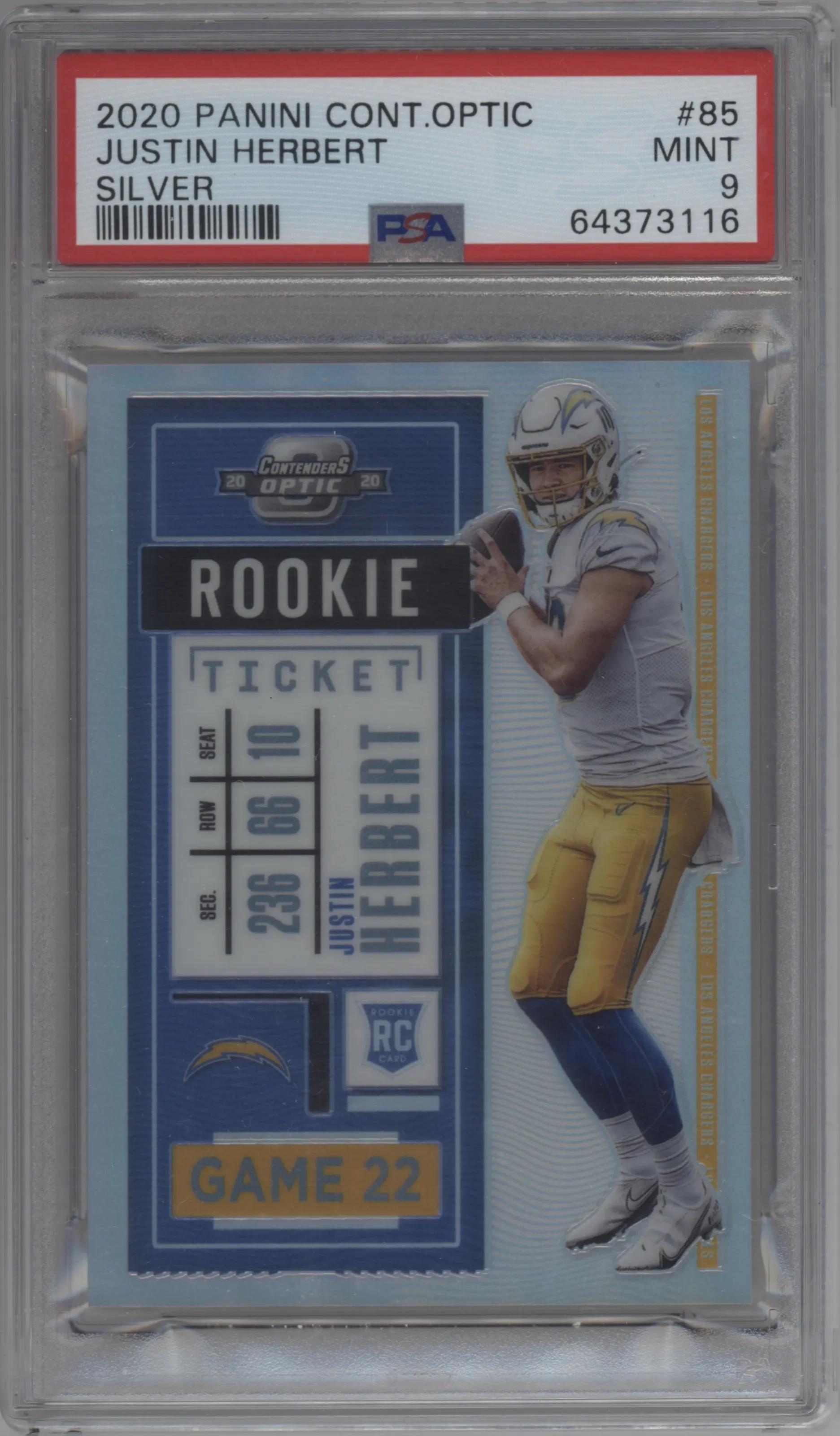 2020 Panini Contenders Optic Justin Herbert Silver #85 PSA 9
