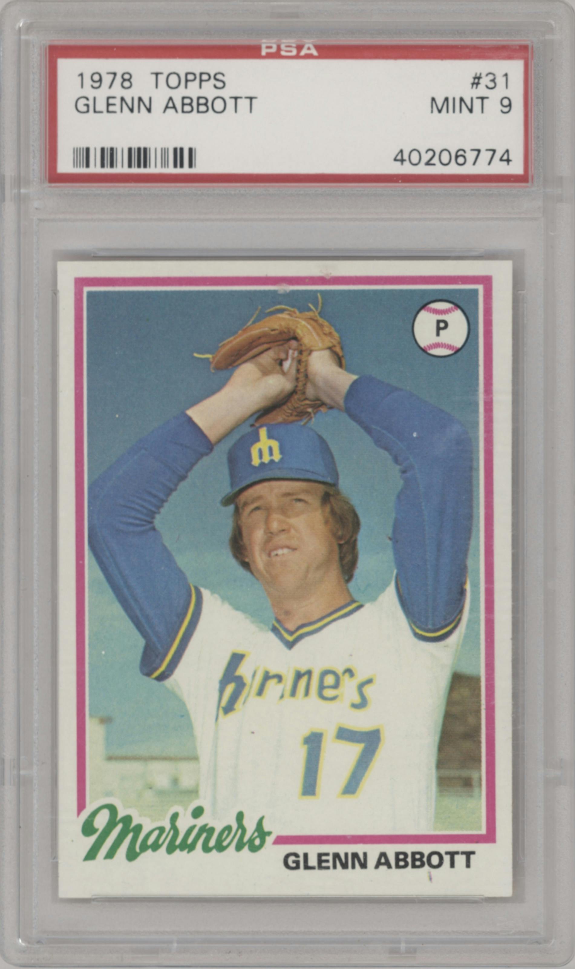 Glenn Abbott from the 1978 Topps set graded by PSA and given an overall grade of 9.
