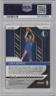 Luka Doncic from the 2018-19 Panini Prizm set featuring a Purple Wave  parallel graded by PSA and given an overall grade of 10.