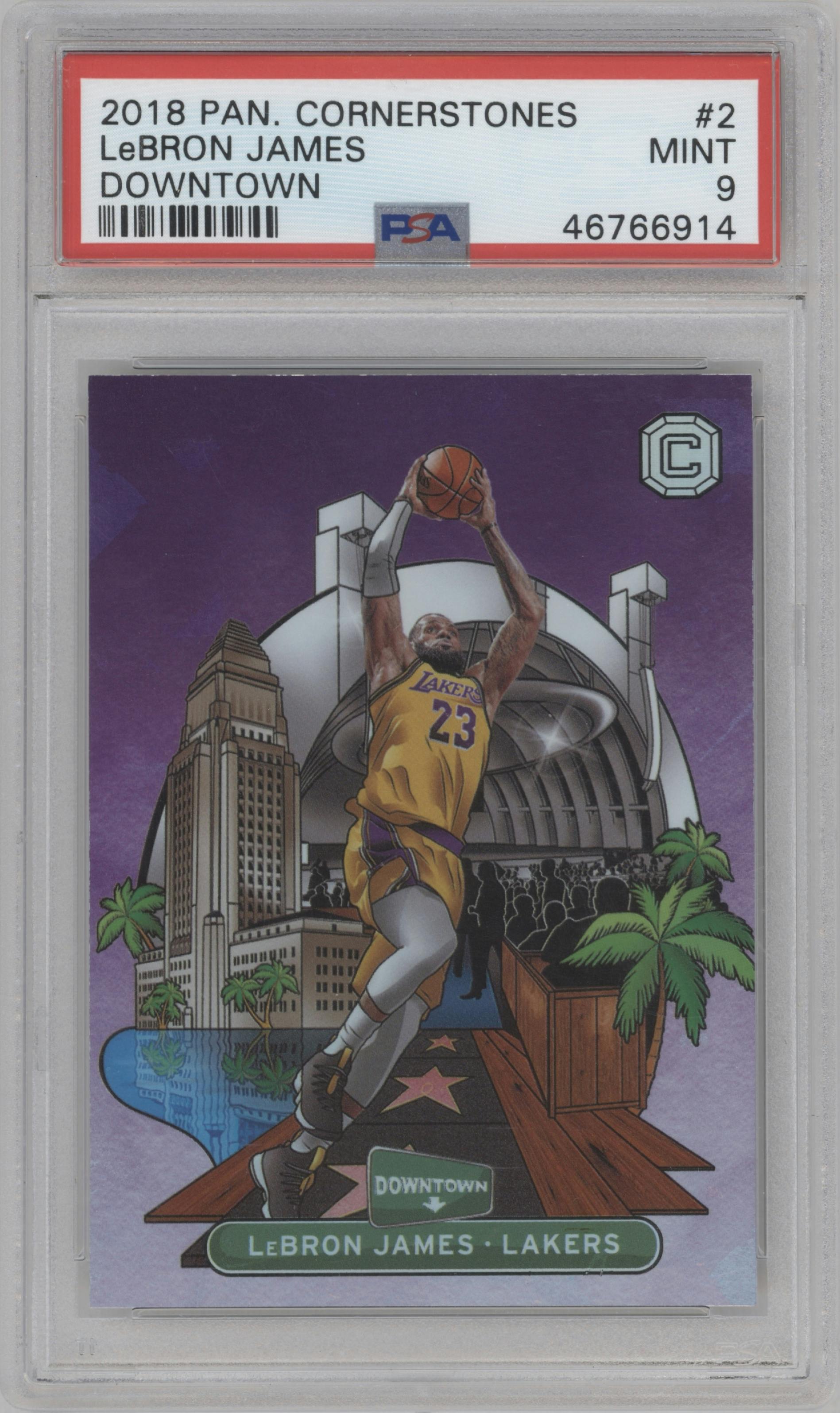 LeBron James from the 2018-19 Panini Cornerstones set graded by PSA and given an overall grade of 9.