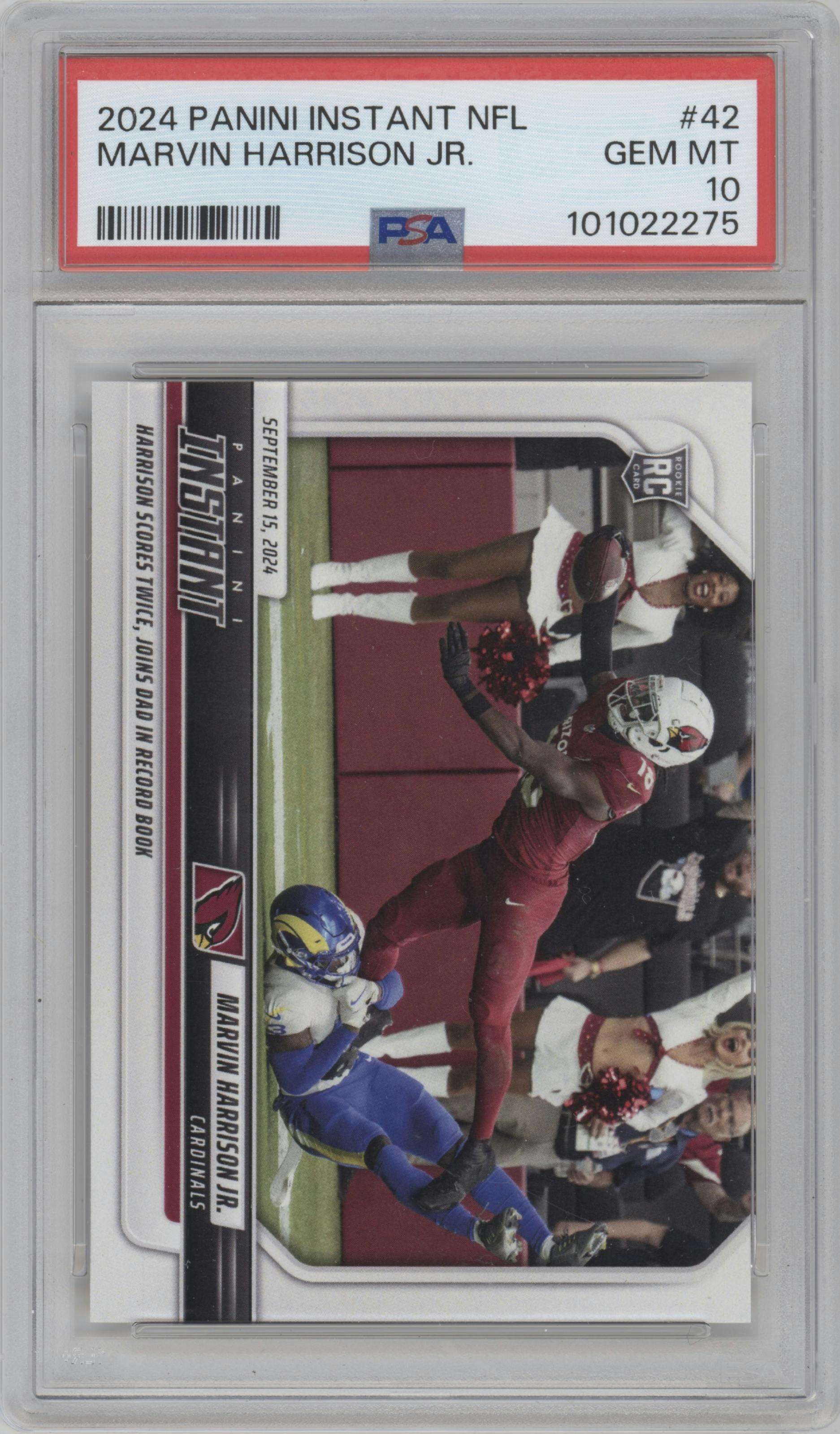  Marvin Harrison Jr.  from the 2024 Panini Instant NFL set graded by PSA and given an overall grade of 10.