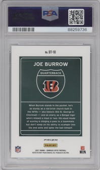 Joe Burrow from the 2021 Panini Donruss Optic set graded by PSA and given an overall grade of 10.