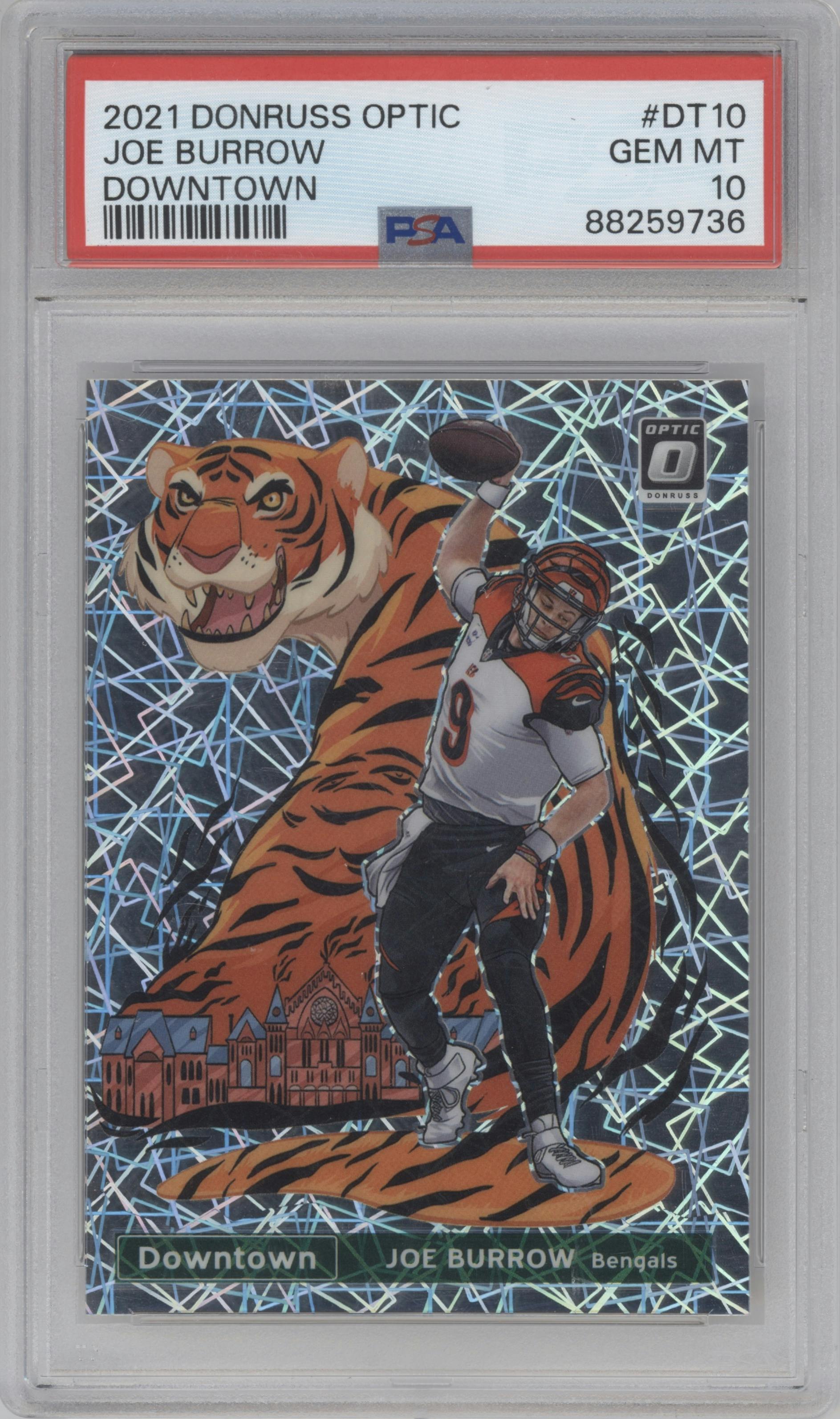 Joe Burrow from the 2021 Panini Donruss Optic set graded by PSA and given an overall grade of 10.