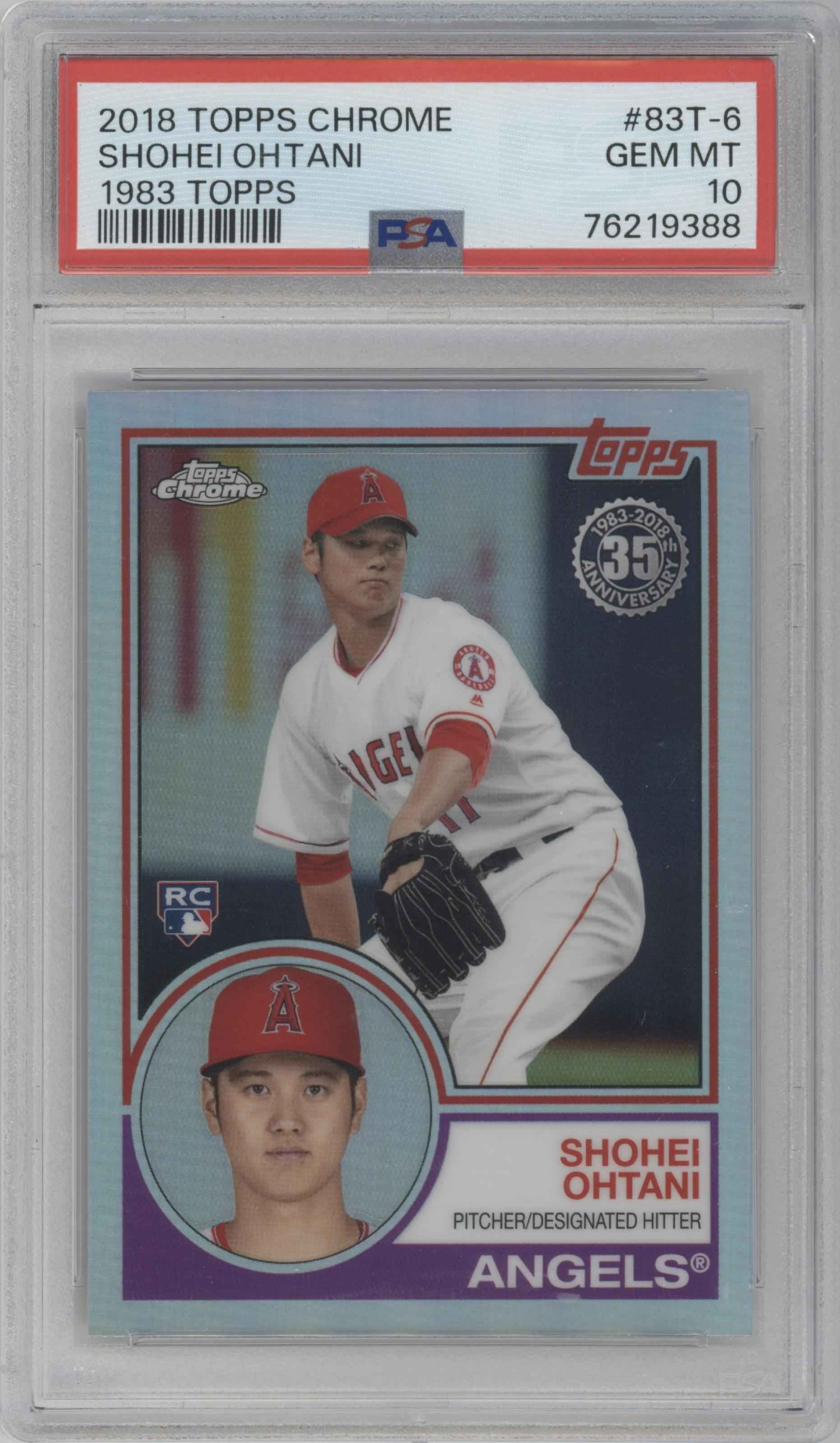 Shohei Ohtani from the 2018 Topps Chrome set graded by PSA and given an overall grade of 10.
