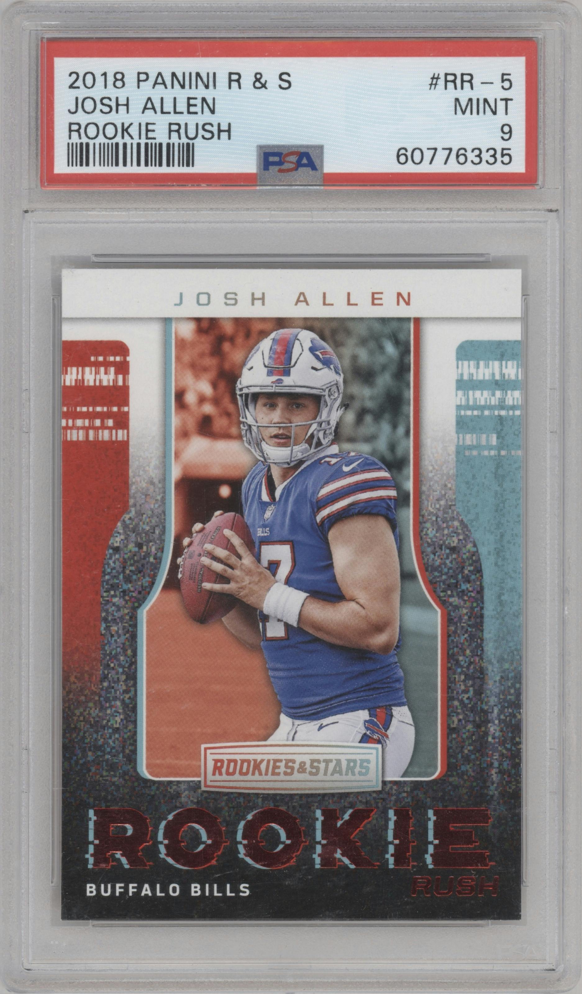 Josh Allen from the 2018 Panini Rookies & Stars set graded by PSA and given an overall grade of 9.
