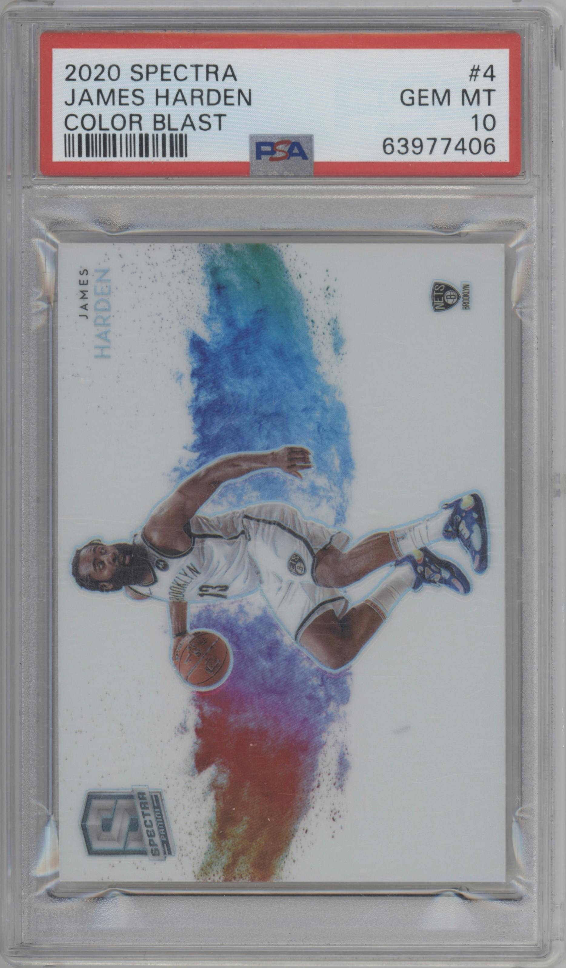 James Harden from the 2020-21 Panini Spectra set graded by PSA and given an overall grade of 10.