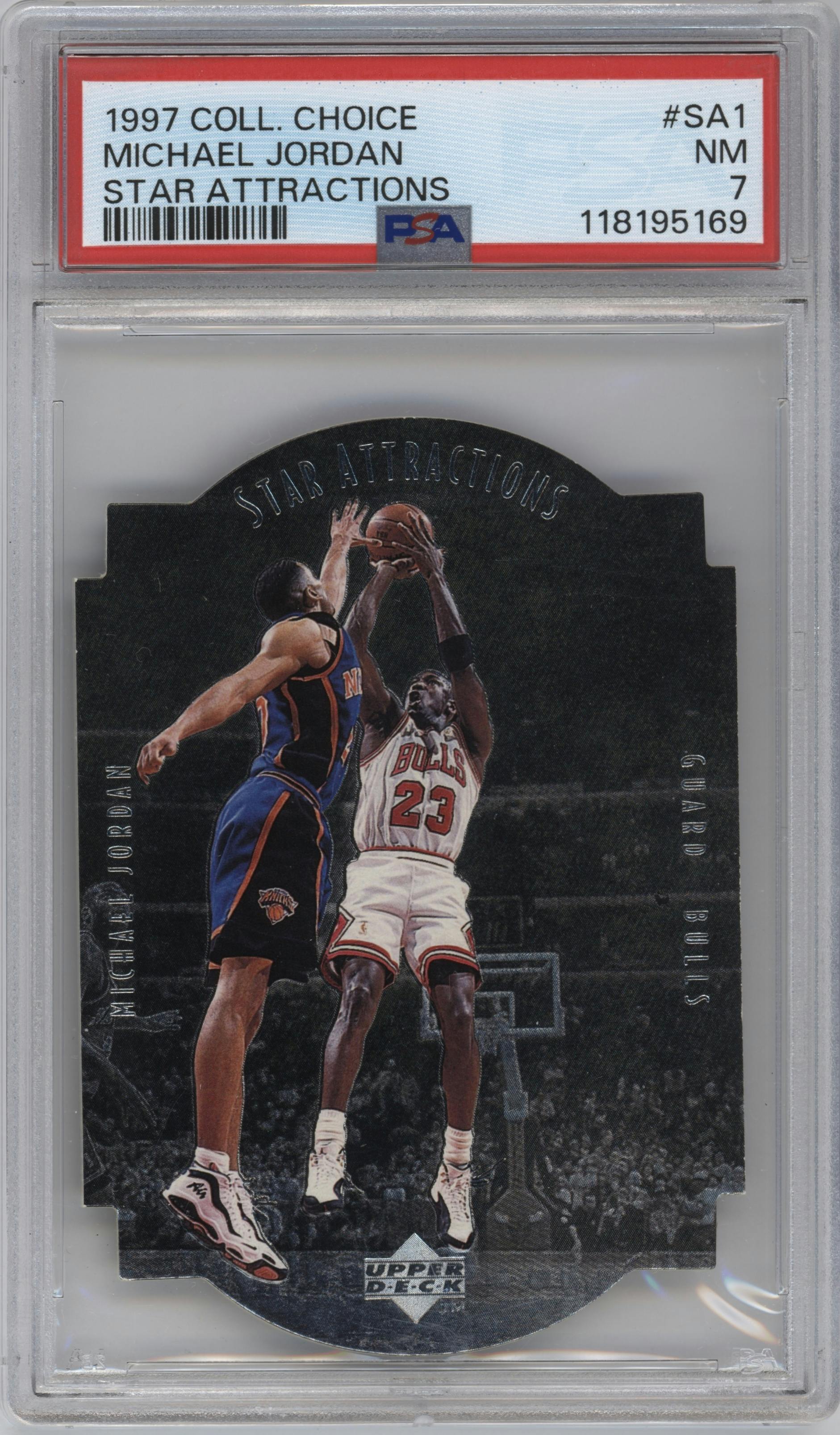 Michael Jordan from the 1997-98 Upper Deck Collector's Choice set graded by PSA and given an overall grade of 7.