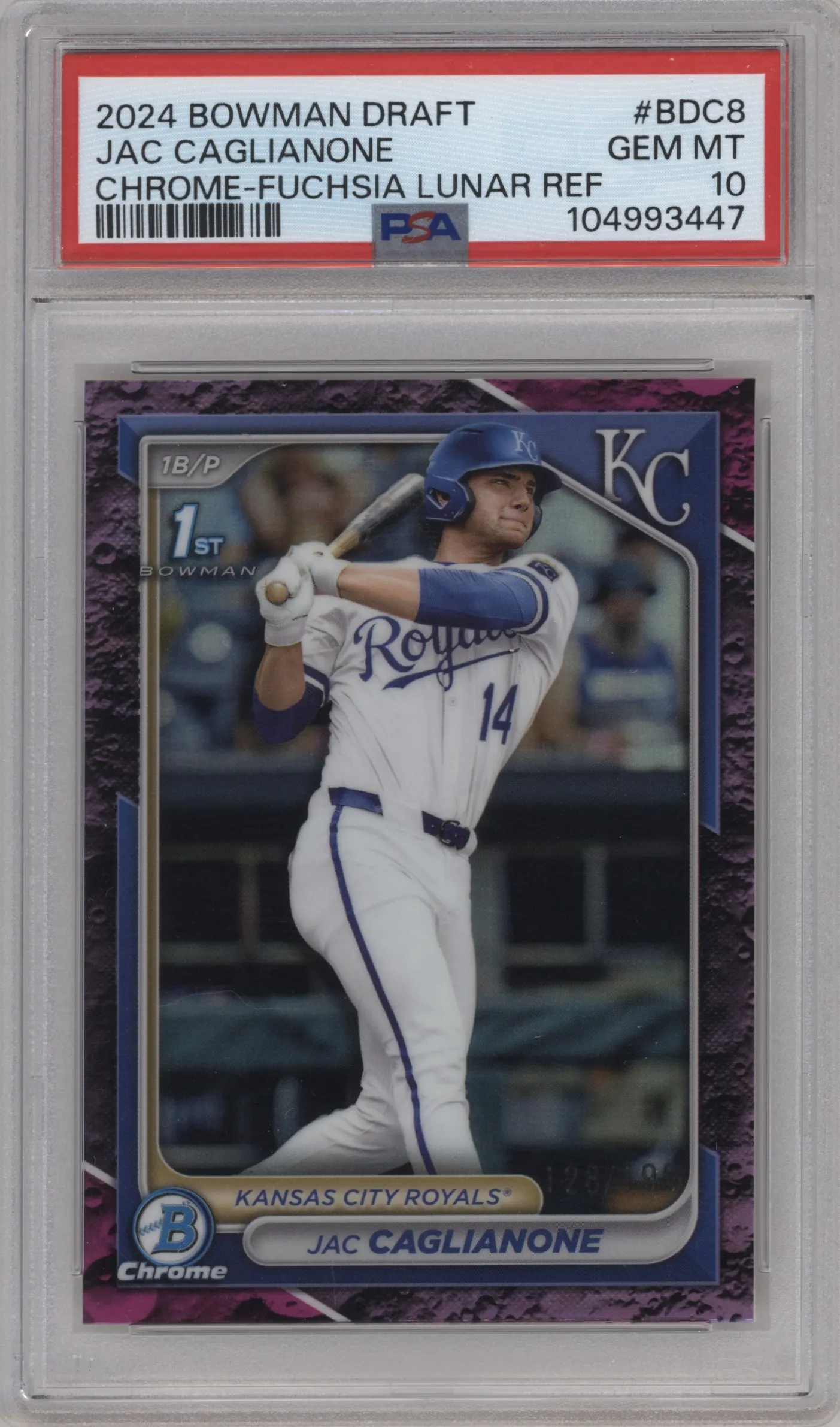 2024 Bowman Draft Chrome Jac Caglianone Fuchsia Lunar Crater Refractor #BDC-8 PSA 10