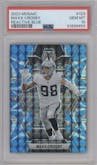 Maxx Crosby from the 2023 Panini Mosaic set featuring a Reactive Blue parallel graded by PSA and given an overall grade of 10.