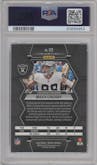 Maxx Crosby from the 2023 Panini Mosaic set featuring a Reactive Blue parallel graded by PSA and given an overall grade of 10.