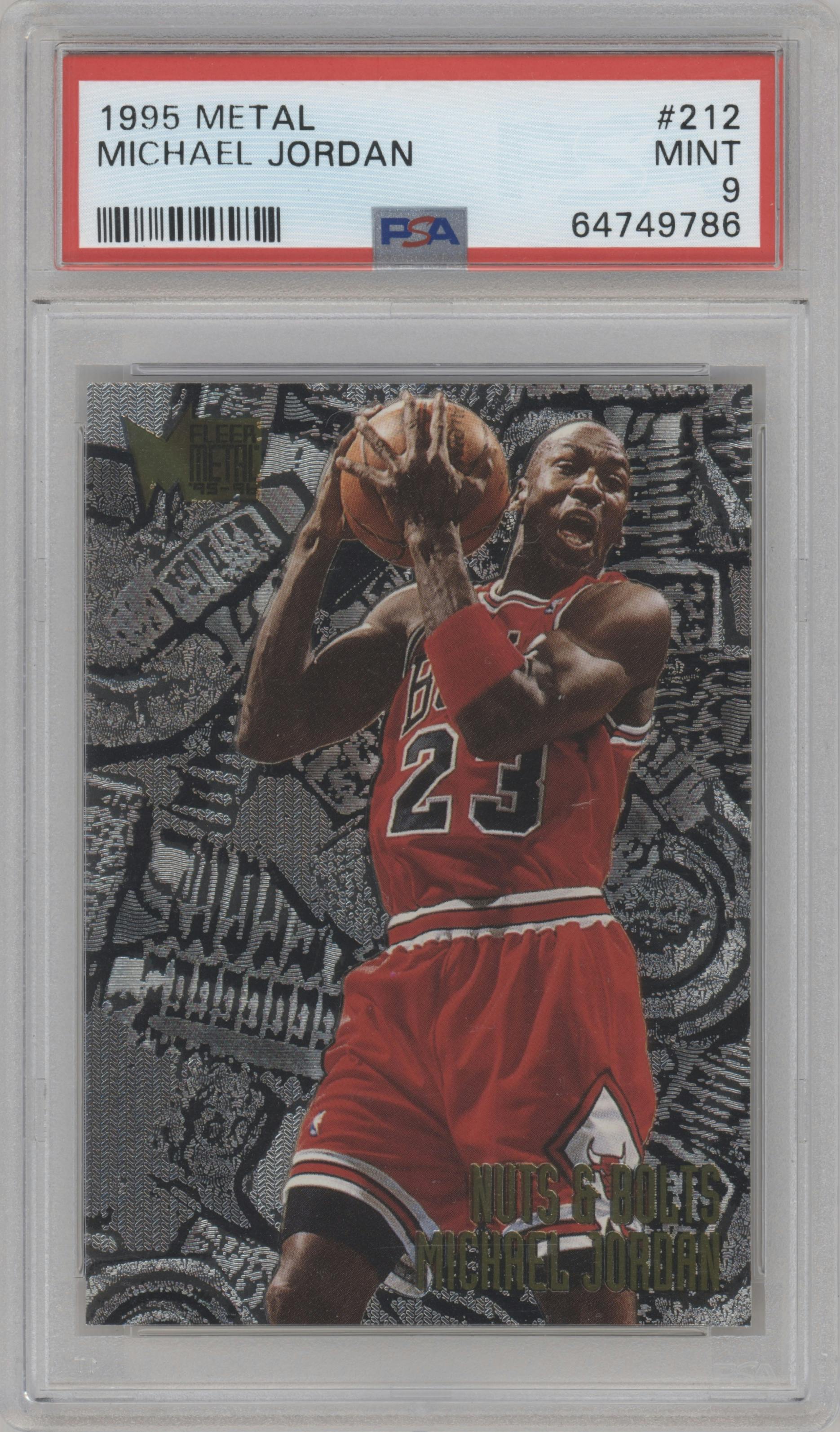 Michael Jordan from the 1995-96 Fleer Metal set graded by PSA and given an overall grade of 9.