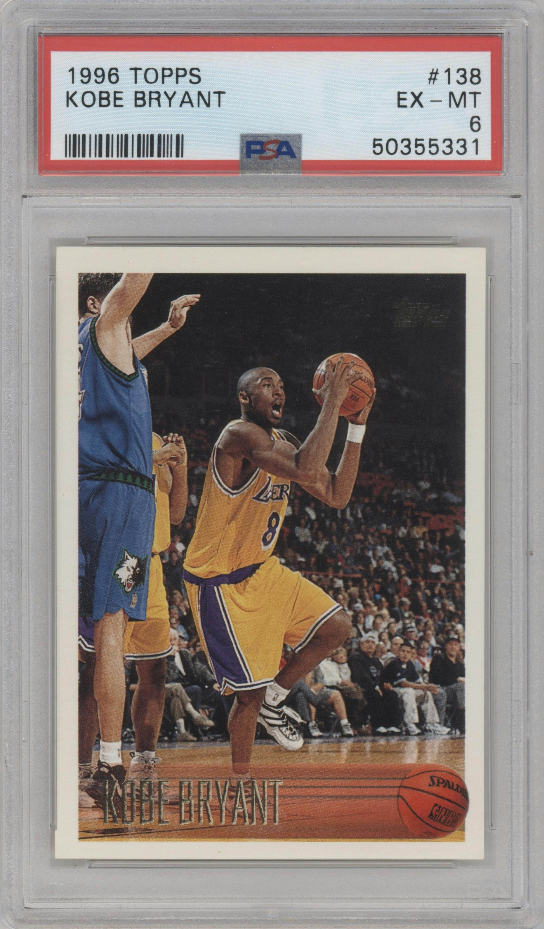Kobe Bryant  from the 1996-97 Topps set graded by PSA and given an overall grade of 6.