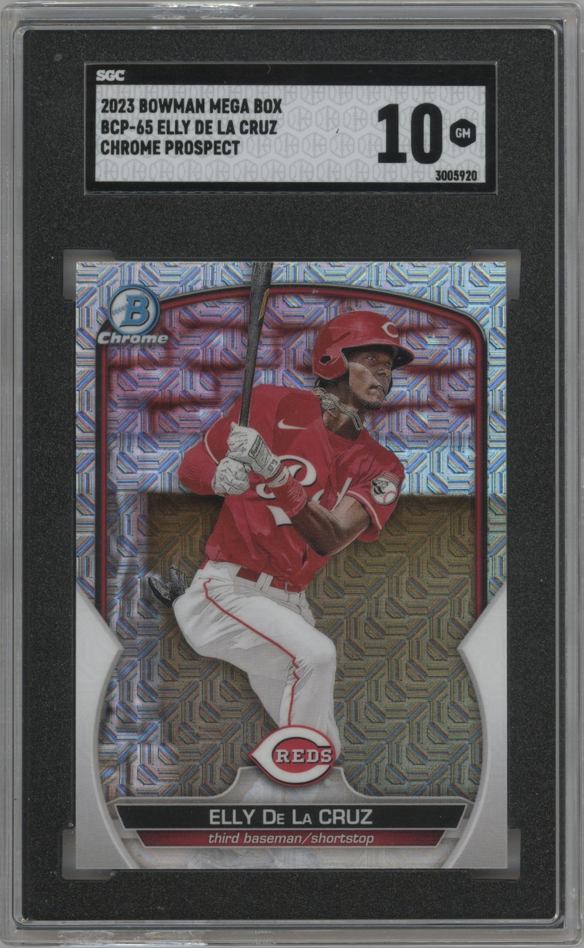 Elly De La Cruz from the 2023 Bowman Mega Box set graded by PSA and given an overall grade of 10.