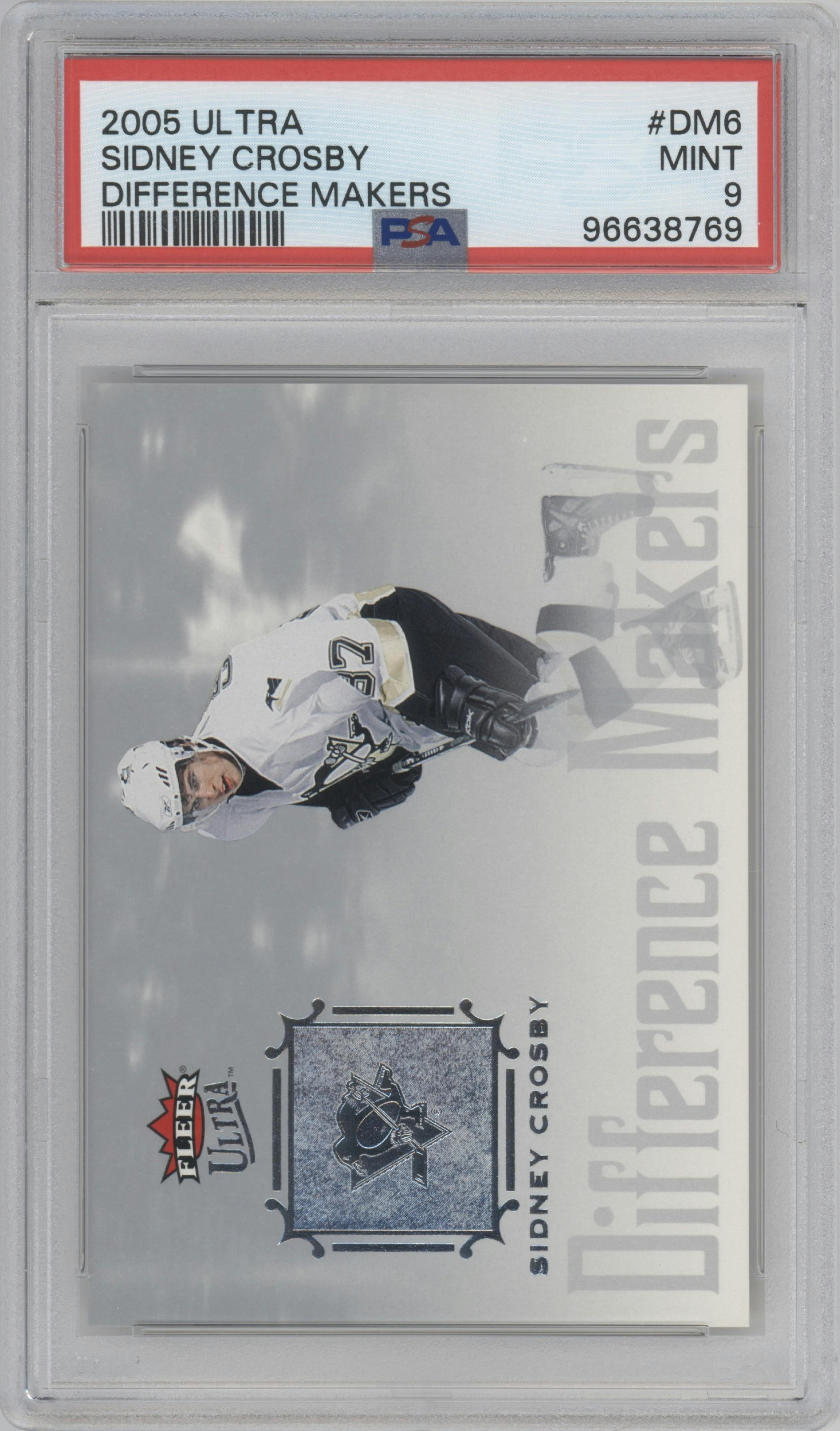 Sidney Crosby from the 2005-06 Fleer Ultra set graded by PSA and given an overall grade of 9.