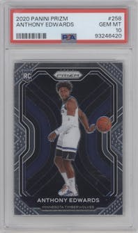 Anthony Edwards from the 2020-21 Panini Prizm set graded by PSA and given an overall grade of 10.