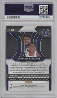 Anthony Edwards from the 2020-21 Panini Prizm set graded by PSA and given an overall grade of 10.