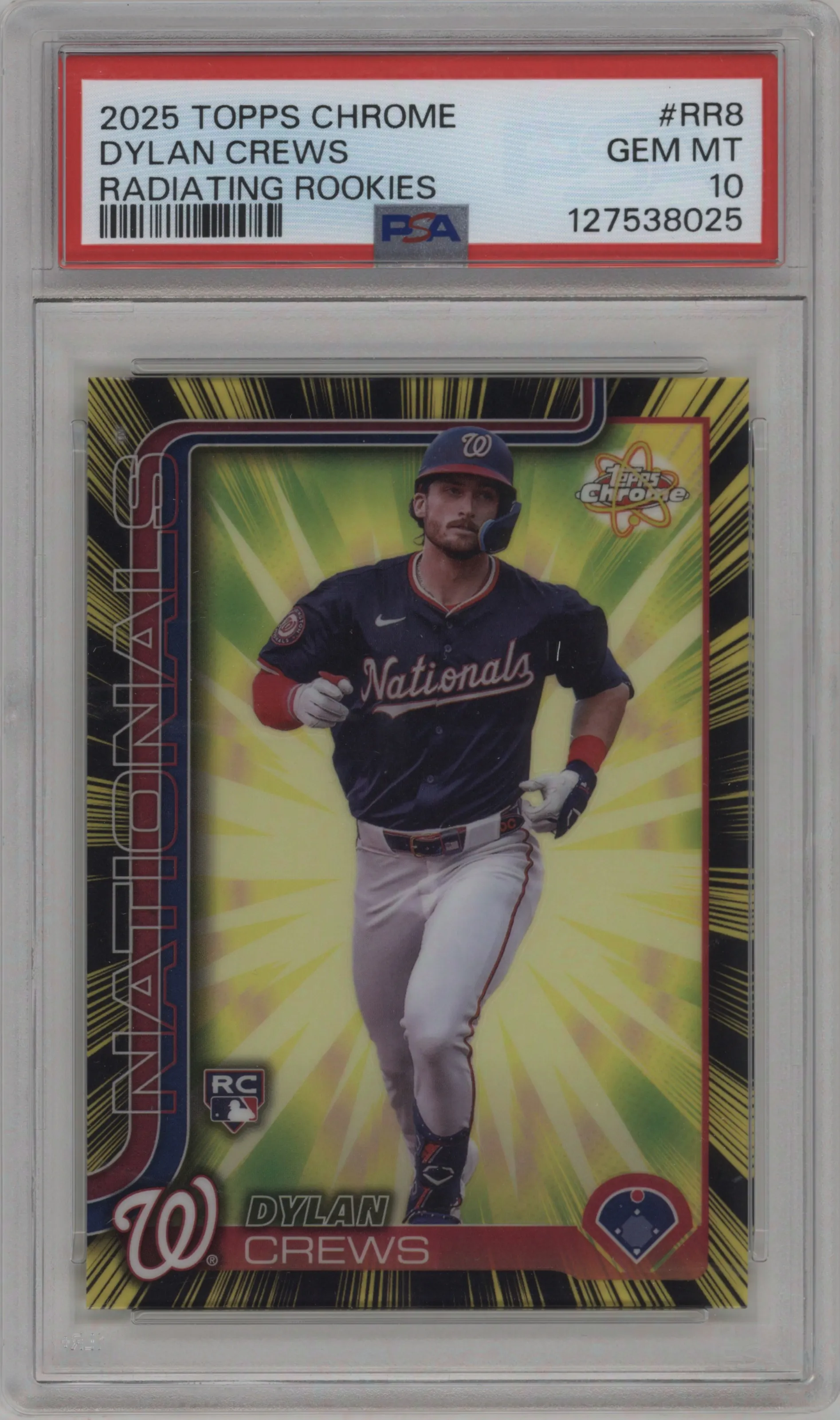 2025 Topps Chrome Radiating Rke. Dylan Crews #RR-8 PSA 10