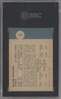 Elgin Baylor from the 1961-62 Fleer set graded by SGC and given an overall grade of 7.