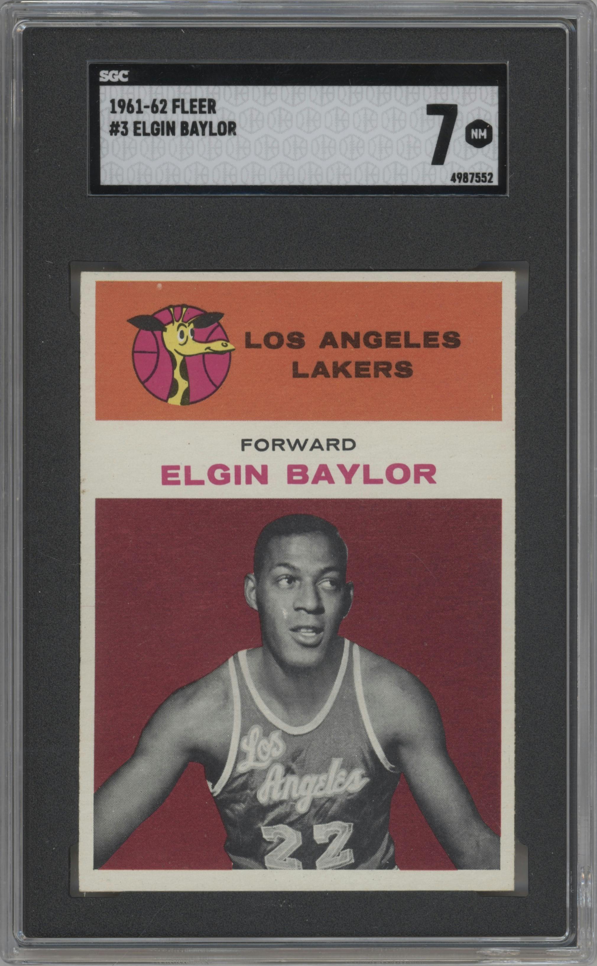 Elgin Baylor from the 1961-62 Fleer set graded by SGC and given an overall grade of 7.