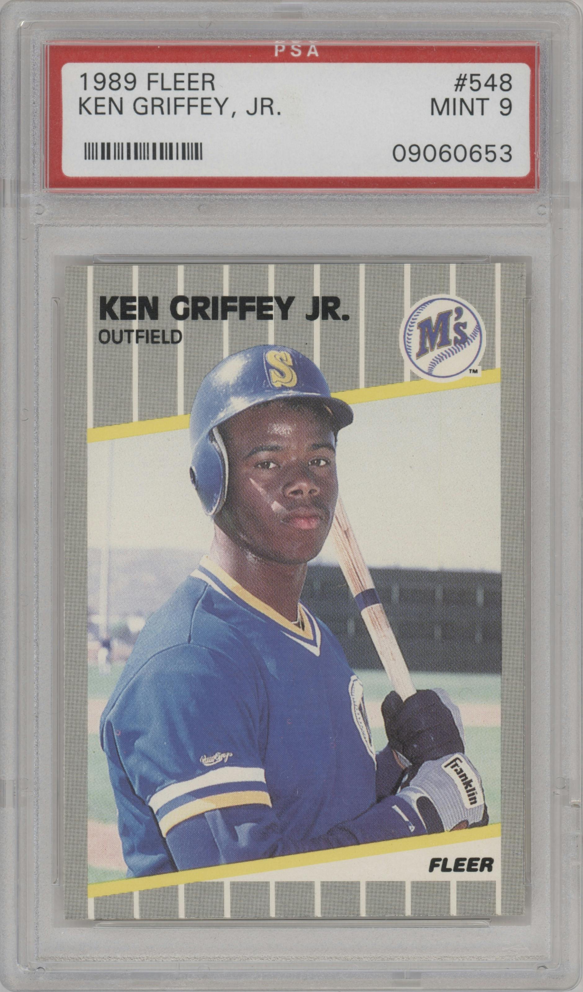 Ken Griffey Jr. from the 1989 Fleer set graded by PSA and given an overall grade of 9.