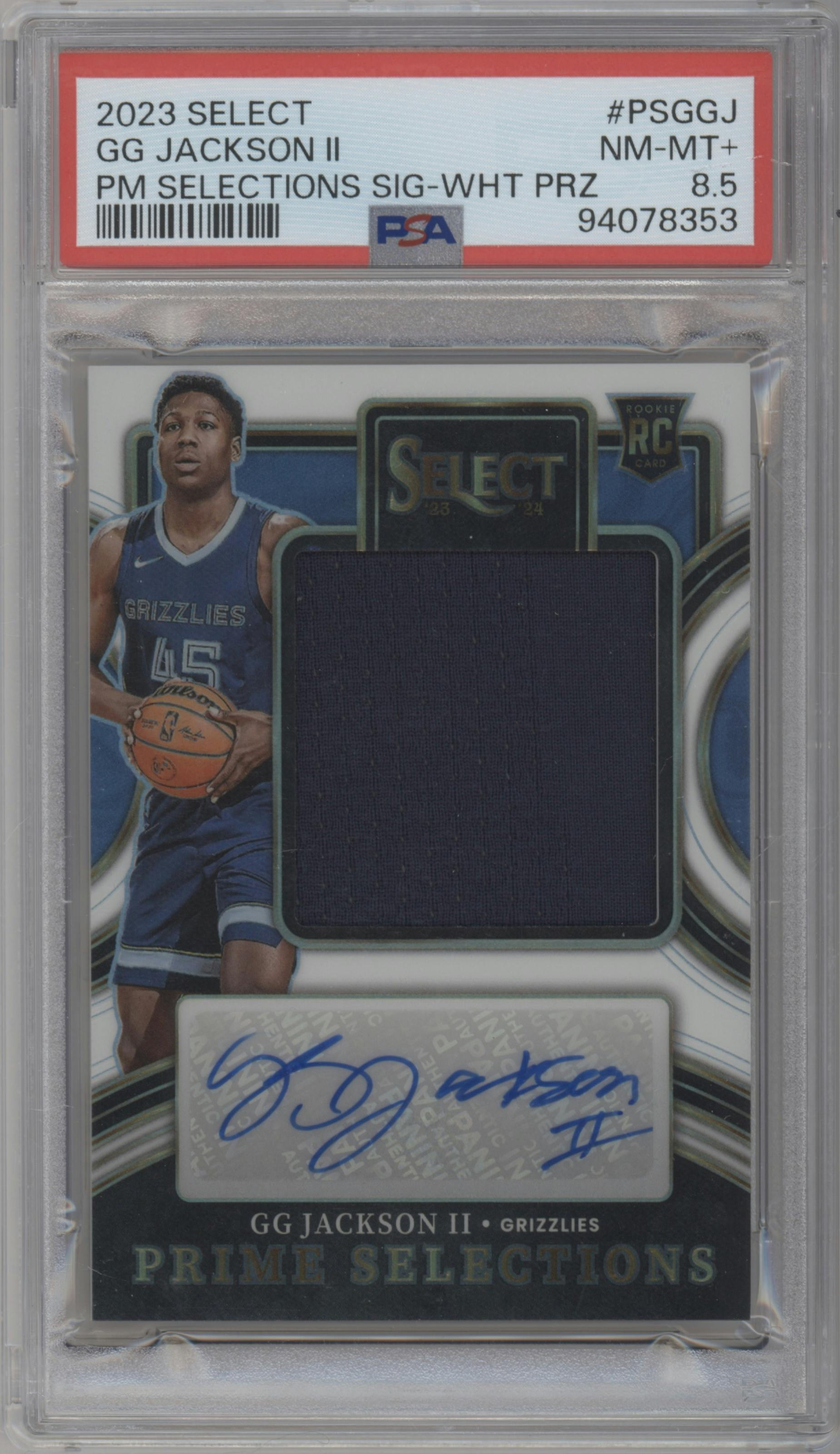 GG Jackson II from the 2023-24 Panini Select  set featuring a White Prizm parallel graded by PSA and given an overall grade of 8.5.