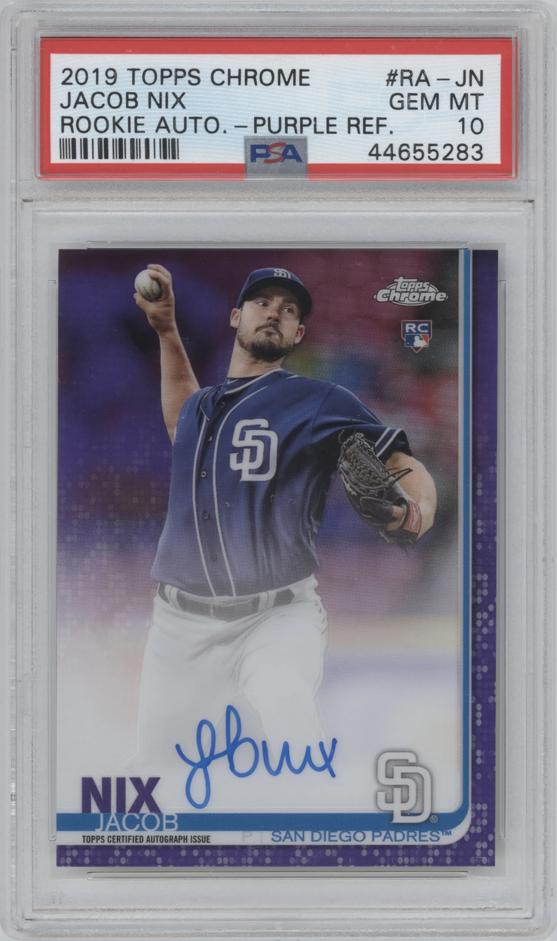 2019 Topps Chrome Rke.Auto Jacob Nix Purple Refractor #RA-JN PSA 10