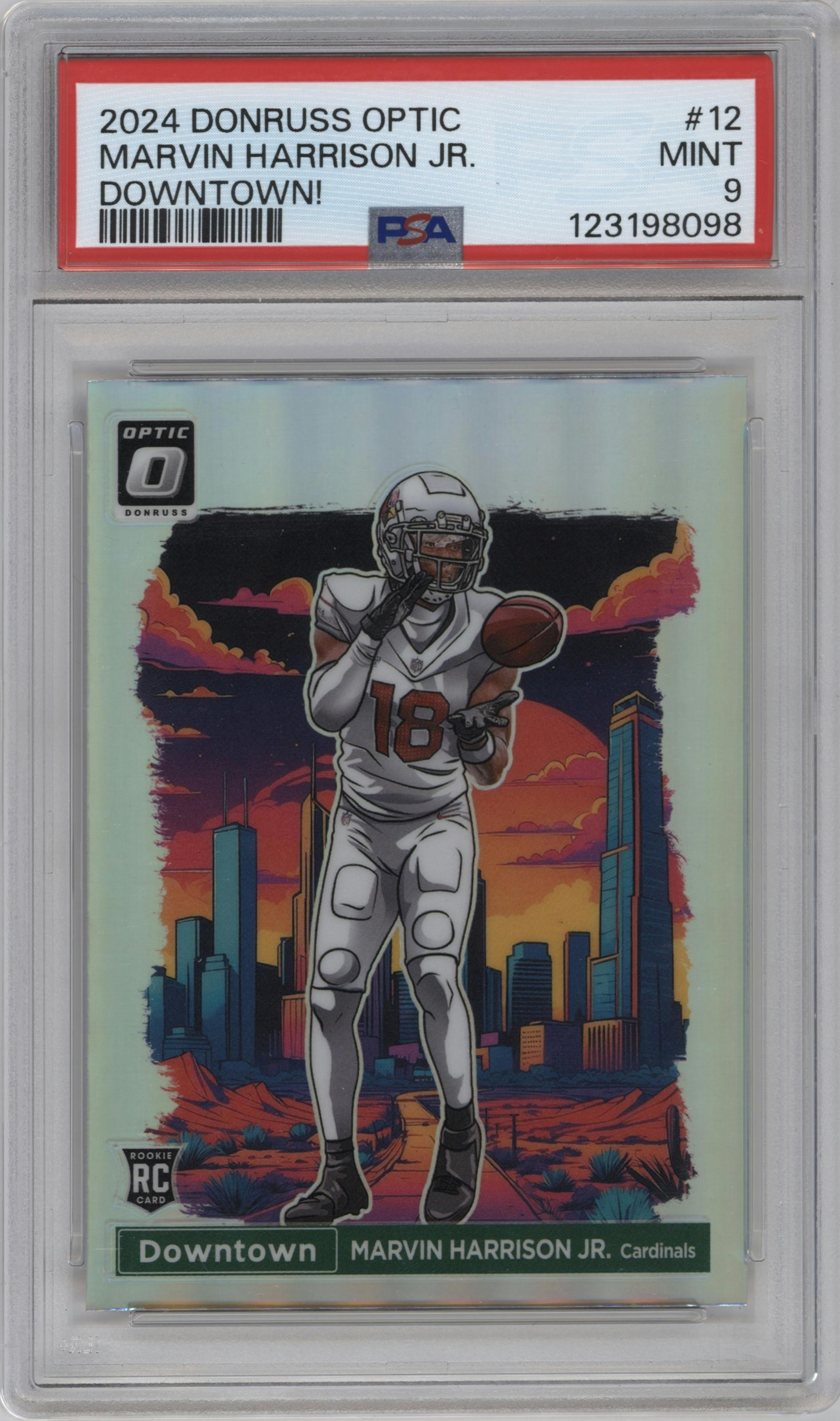 Marvin Harrison Jr. from the 2024 Donruss Optic set graded by PSA and given an overall grade of 9.