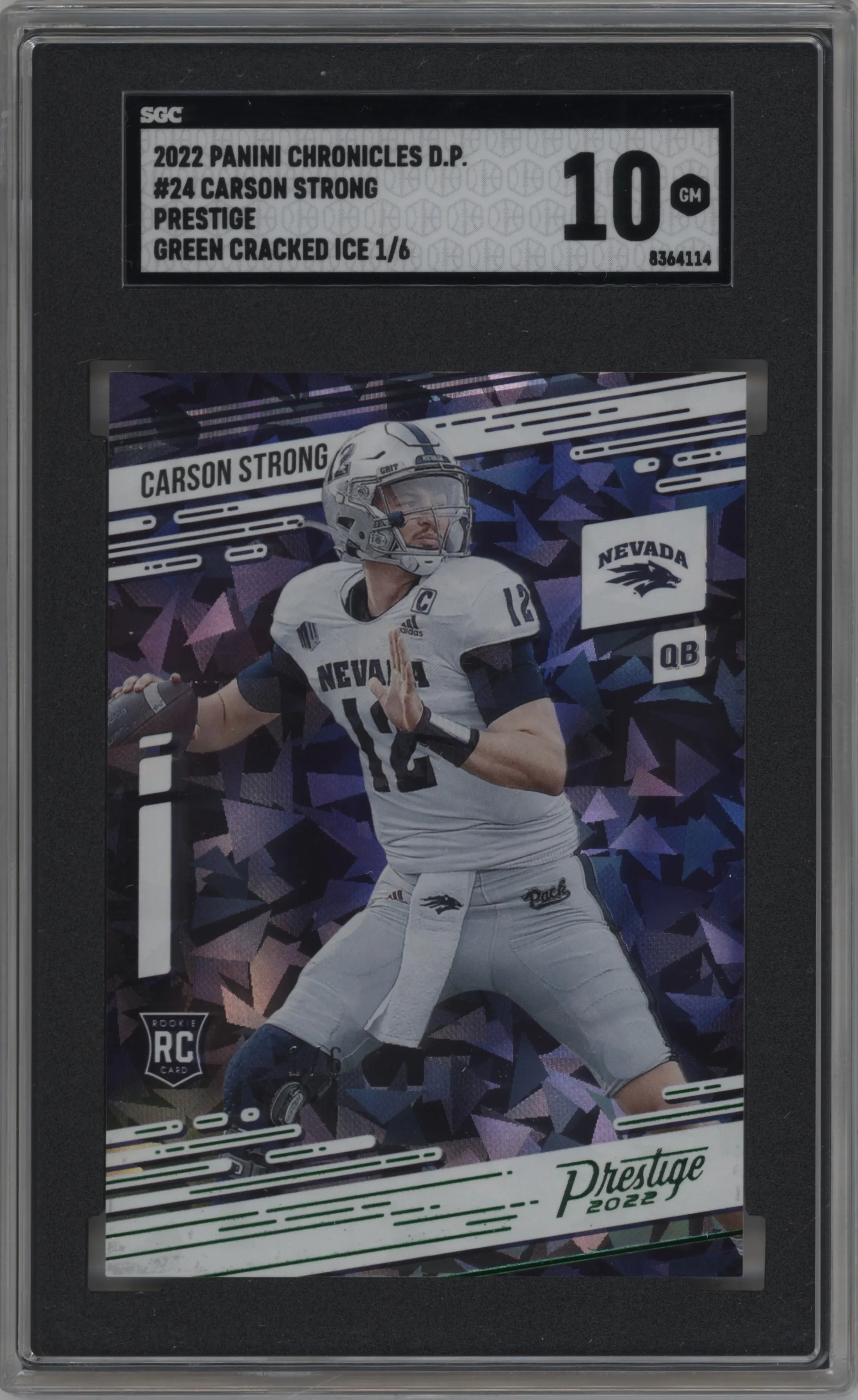 2022 Panini Chronicles Draft Picks Prestige Carson Strong Green Cracked Ice SGC 10