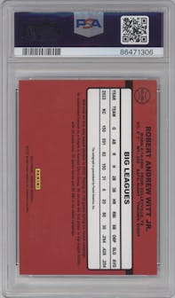 Bobby Witt Jr. from the 2023 Panini Donruss set featuring a Holo parallel graded by PSA and given an overall grade of 9.