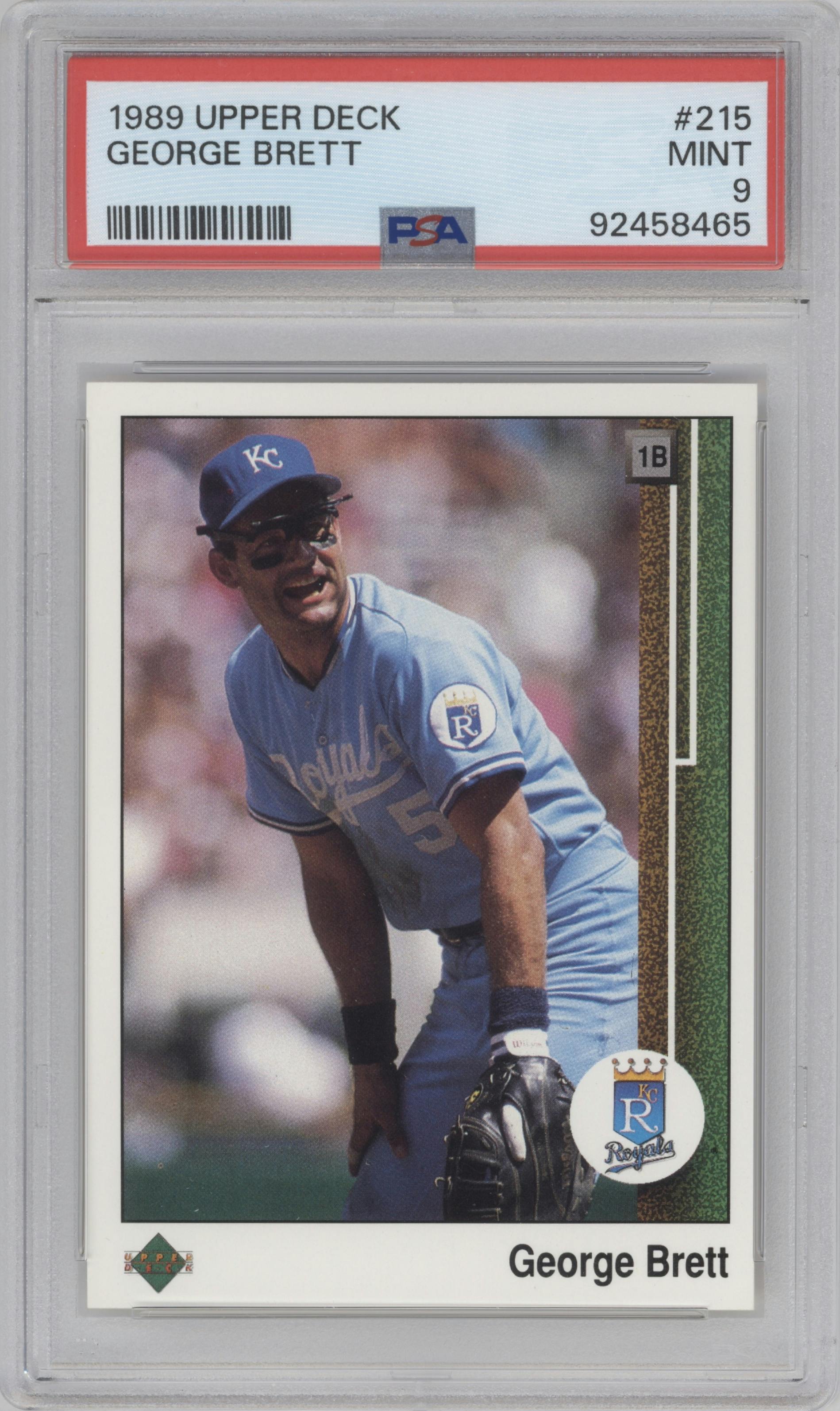 George Brett  from the 1989 Upper Deck set graded by PSA and given an overall grade of 9.