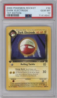 Dark Electrode from the 2000 Pokemon set graded by PSA and given an overall grade of 10.