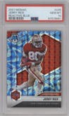 Jerry Rice from the 2021 Panini Mosaic set featuring a Reactive Blue parallel graded by PSA and given an overall grade of 10.