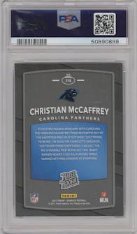 Christian McCaffrey from the 2017 Panini Donruss set graded by PSA and given an overall grade of 10.
