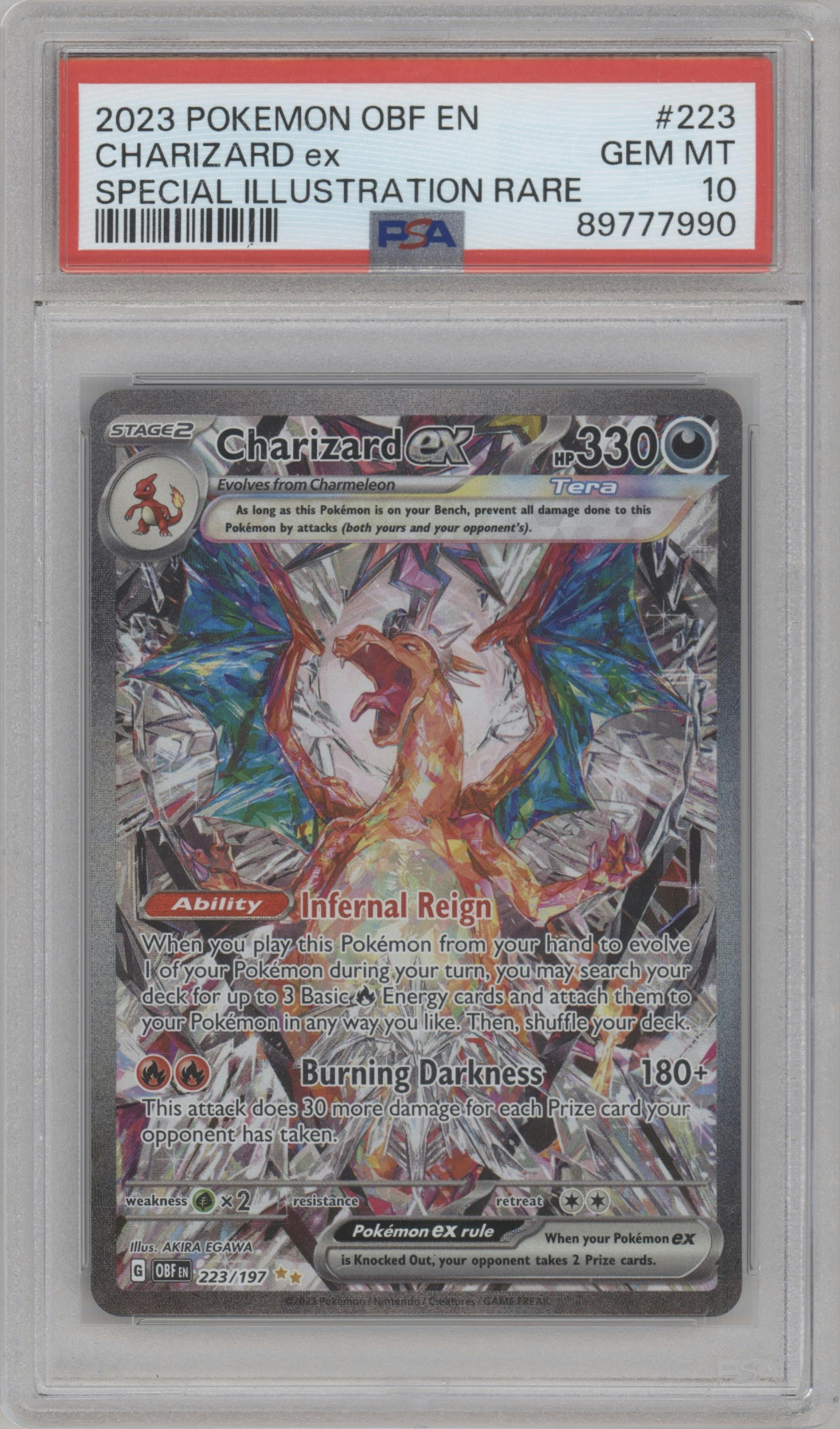 Charizard ex from the 2023 Pokemon SV set graded by PSA and given an overall grade of 10.