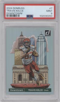 Travis Kelce from the 2024 Donruss set graded by PSA and given an overall grade of 9.