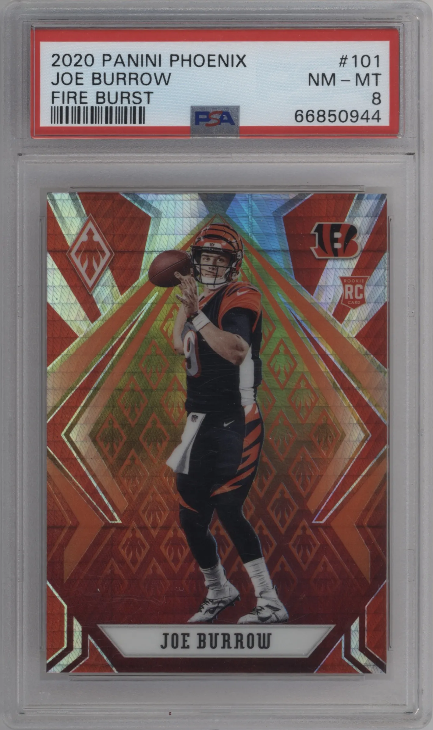 2020 Panini Phoenix Joe Burrow Fire Burst PSA 8
