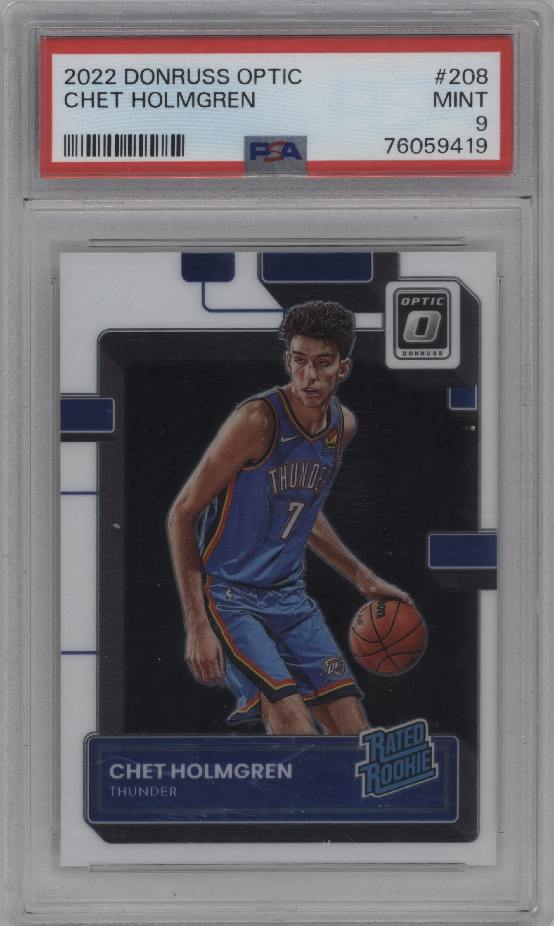 2022 Panini Donruss Optic Rated Rookie Chet Holmgren #208 PSA 9