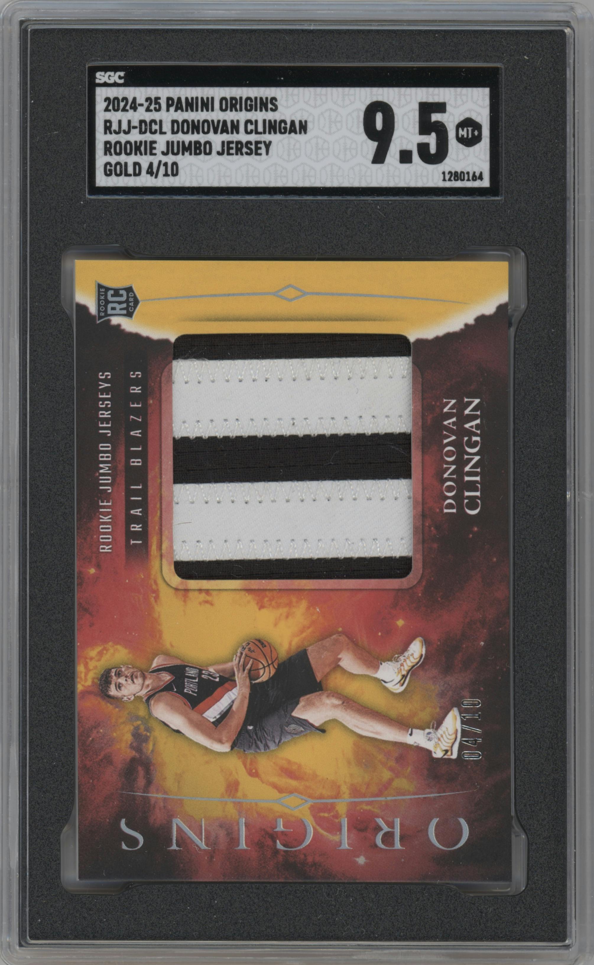 Donovan Clingan from the 2024-25 Panini Origins set featuring a Gold parallel graded by SGC and given an overall grade of 9.5.