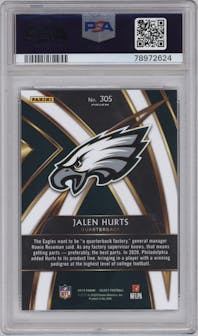 Jalen Hurts from the 2019 Panini Select set graded by PSA and given an overall grade of 10.