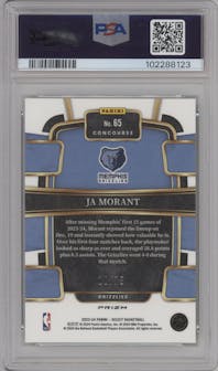 Ja Morant from the 2023-24 Panini Select  set featuring a Neon Green Prizm parallel graded by PSA and given an overall grade of 10.